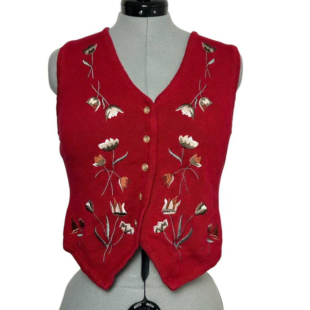 Vintage Red Floral Embroidered Vest Size L